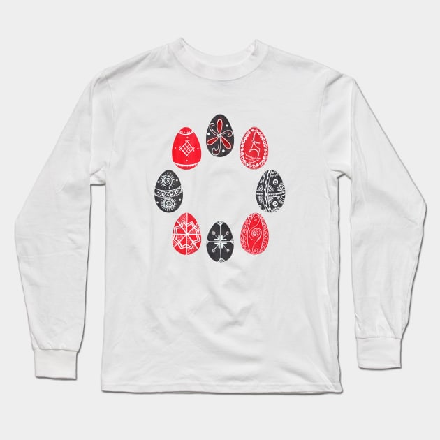 Pysanka magic circle - Ukrainian handpainted Easter eggs Long Sleeve T-Shirt by Wolshebnaja